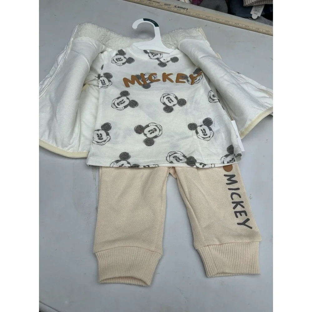 Disney Mickey Mouse Boys 3-Pc Vest, Long Sleeve Shirt & Pants, Size 12 Month NWT